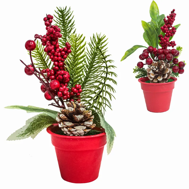 AZEVINHOS + PINHA COM VASO DE PLASTICO REDONDO DE NATAL 20X7,5CM DE Ø