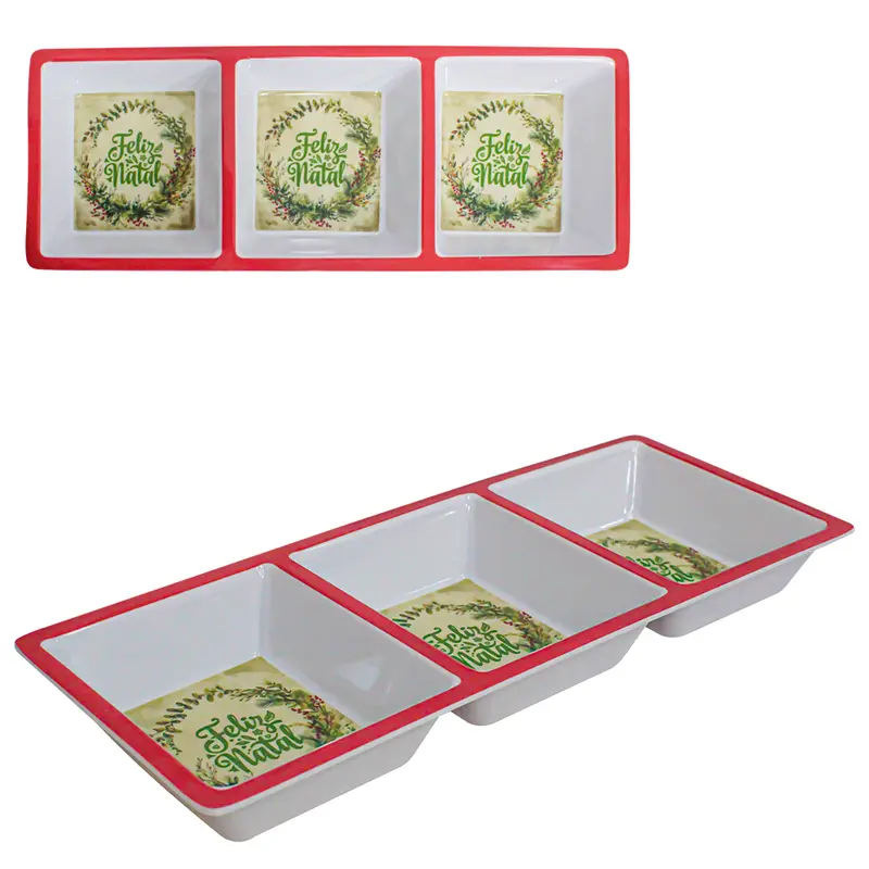 PETISQUEIRA DE MELAMINA RETANGULAR GUIRLANDA COM 3 DIVISORIAS DE NATAL 36,5X15X4CM