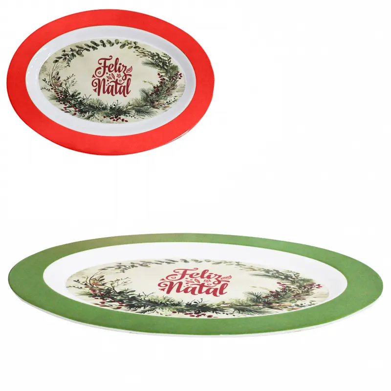 PRATO TRAVESSA DE MELAMINA OVAL GUIRLANDA DE NATAL 35X25CM