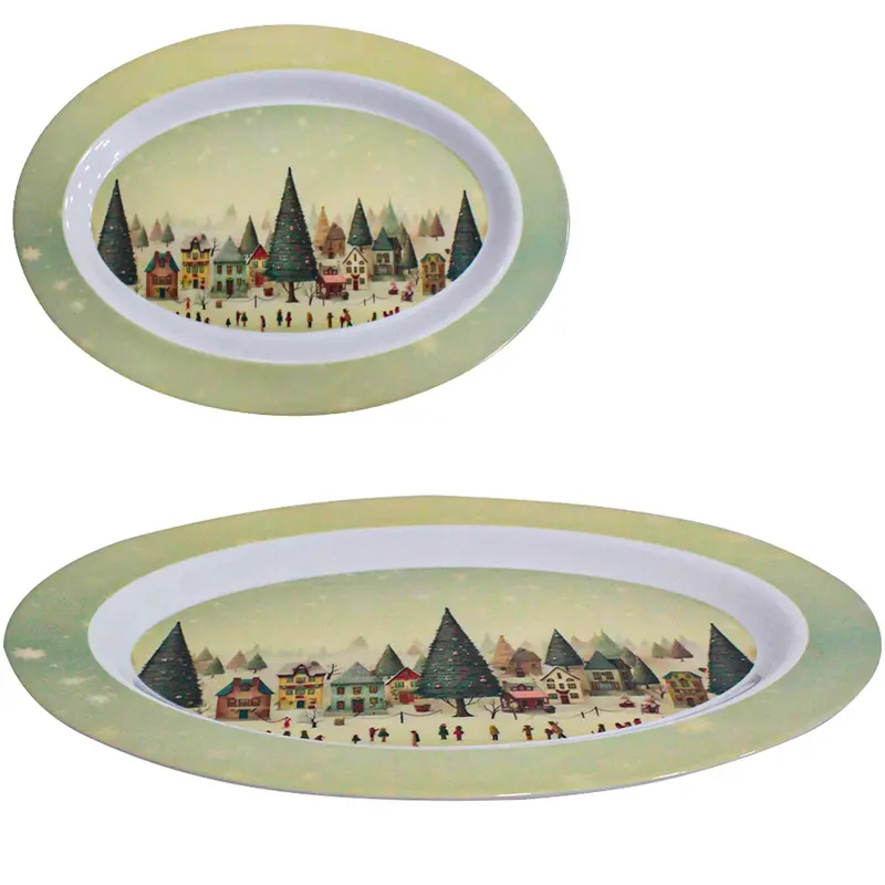 PRATO TRAVESSA DE MELAMINA OVAL FLORESTA DE NATAL 35X25CM