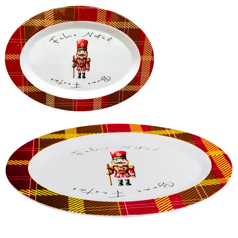 PRATO TRAVESSA DE MELAMINA OVAL QUEBRA NOZES DE NATAL 35X25CM