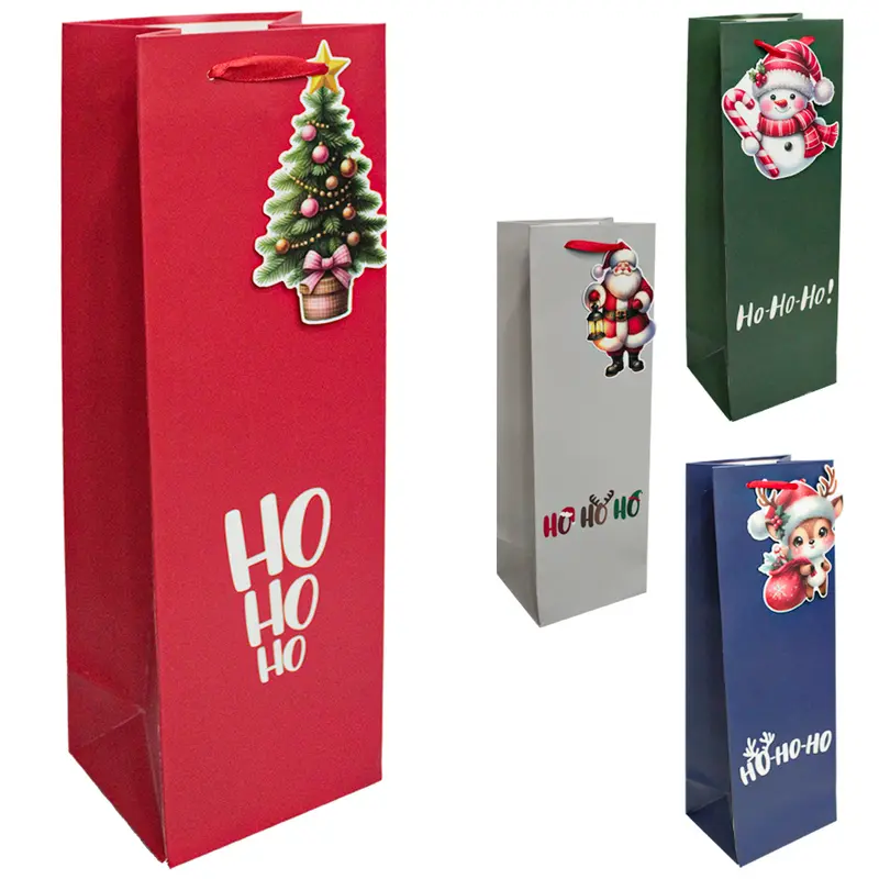 BOLSA SACOLA DE PAPEL PARA GARRAFA DE VINHO HO HO HO DE NATAL 36X12X10CM