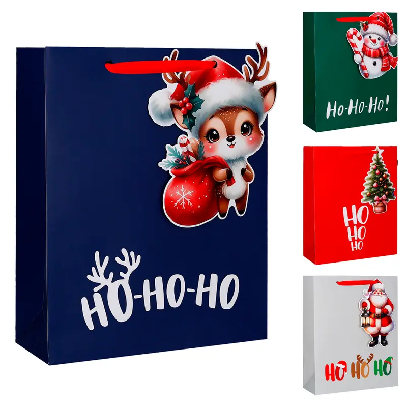 BOLSA SACOLA DE PAPEL HO HO HO DE NATAL 32X26X10CM