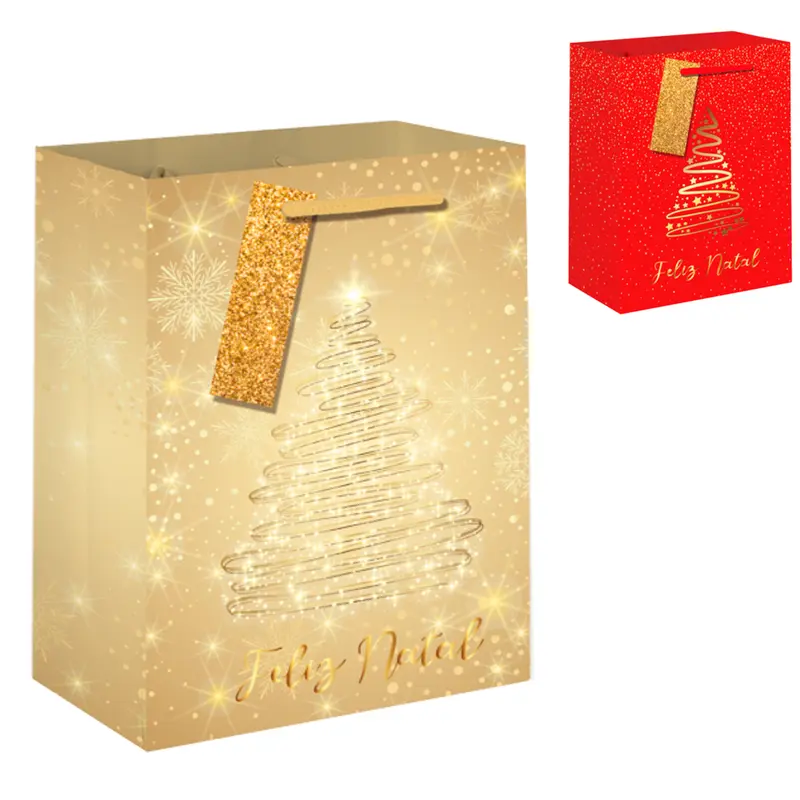 BOLSA SACOLA DE PAPEL ARVORE DE NATAL 32X26X10CM