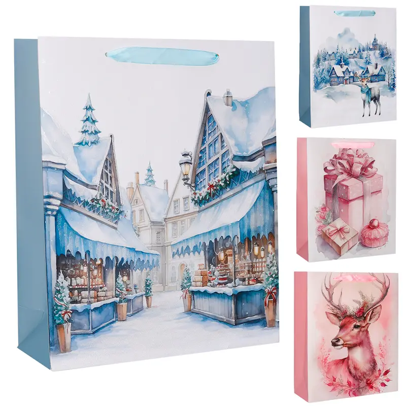 BOLSA SACOLA DE PAPEL CANDY COM GLITTER DE NATAL 32X26X10CM