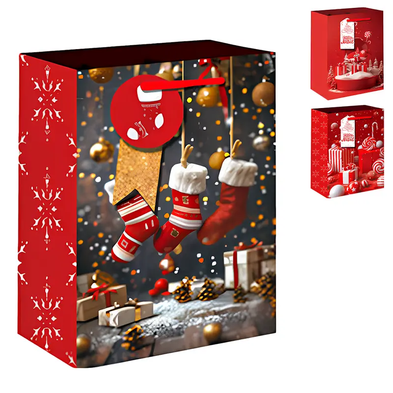 BOLSA SACOLA DE PAPEL FIGURAS NATALINAS 40X30X12CM