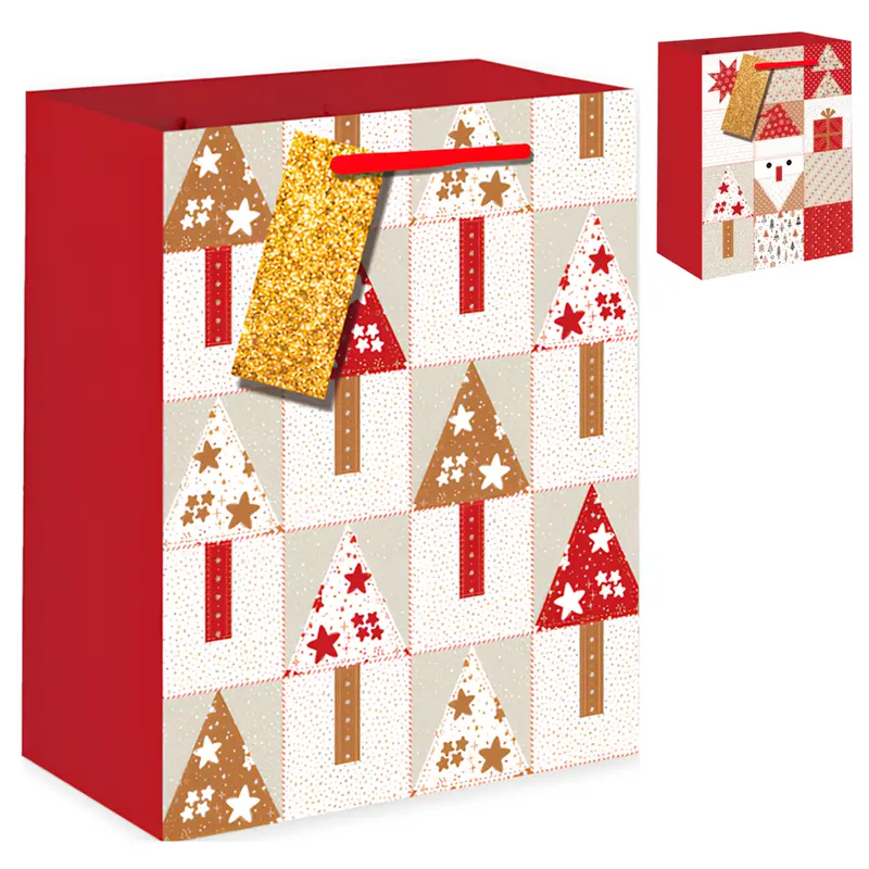 BOLSA SACOLA DE PAPEL ARVORES DE NATAL 40X30X12CM
