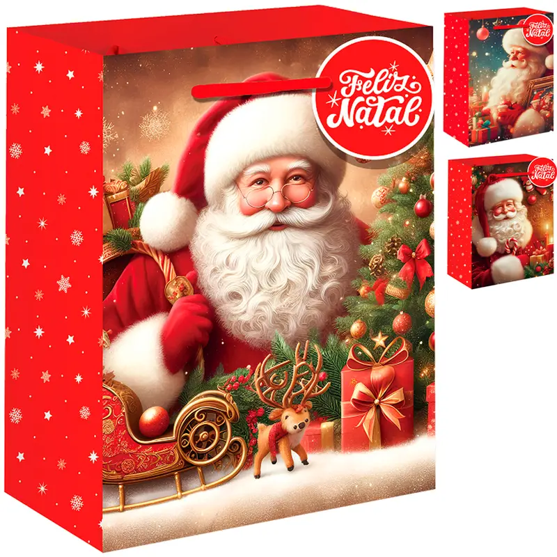 BOLSA SACOLA DE PAPEL PARA PRESENTE PAPAI NOEL DE NATAL 40X30X12CM