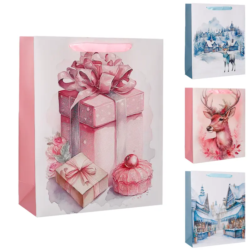 BOLSA SACOLA DE PAPEL CANDY COM GLITTER DE NATAL 24X18X8CM