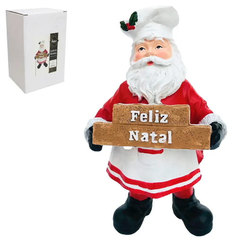 ENFEITE PAPAI NOEL FELIZ NATAL DE RESINA PREMIUM DE NATAL 21,5X12,5X10,5CM