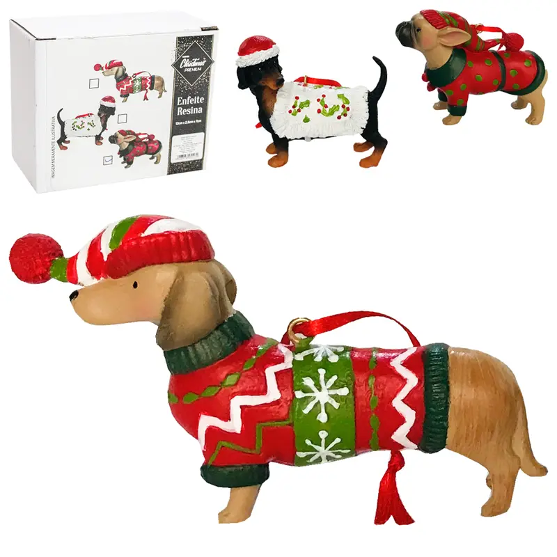 ENFEITE CACHORRO DE RESINA PREMIUM DE NATAL 12X7X2,5CM