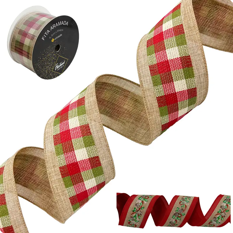 FITA ARAMADO VERMELHO COM XADREZ PREMIUM DE NATAL 6,3X914CM DP PLAY
