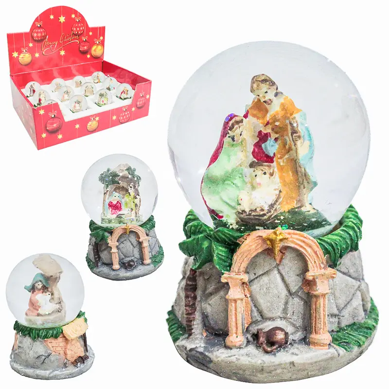 CUPULA DE VIDRO COM PRESEPIO DE RESINA DE NATAL 6,8X4,5CM