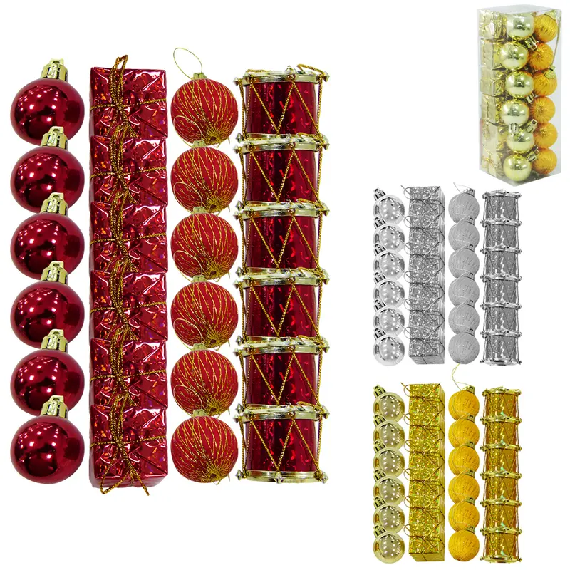 PENDENTE TAMBOR / PRESENTE / BOLA DOURADO / VERMELHO DE NATAL 24 PECAS