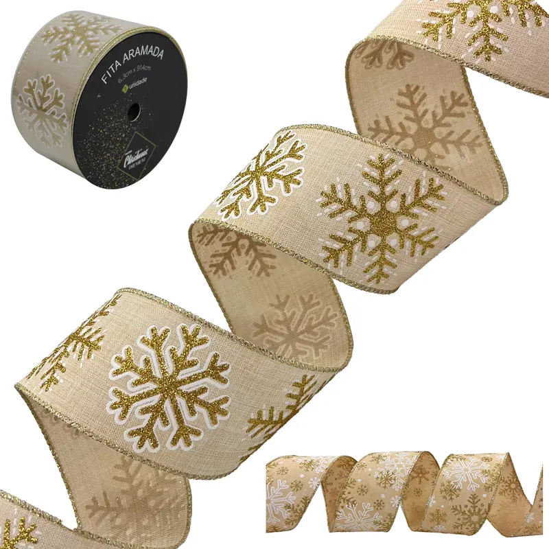 FITA ARAMADO CREME COM GLITTER PREMIUM DE NATAL 6,3X914CM DP PLAY