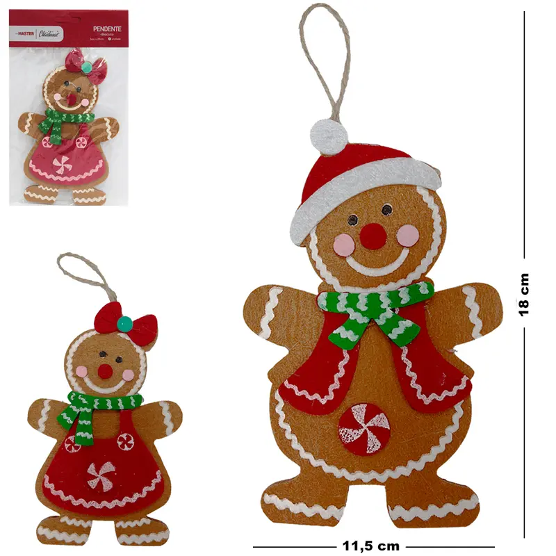 PENDENTE BISCOITO DE GENGIBRE DE FELTRO SORTIDOS DE NATAL 18X11,5CM
