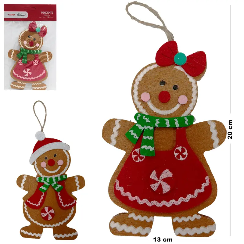 PENDENTE BISCOITO DE GENGIBRE DE FELTRO DE NATAL SORTIDOS 20X13CM
