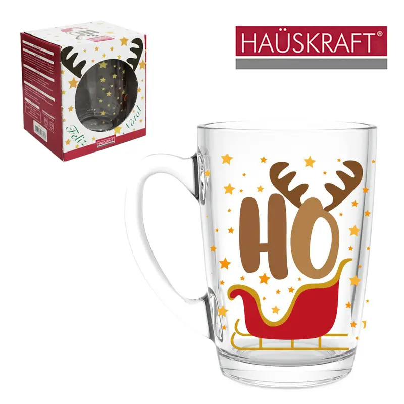 CANECA XICARA DE NATAL DE VIDRO HO RENA HAUSKRAFT 350ML