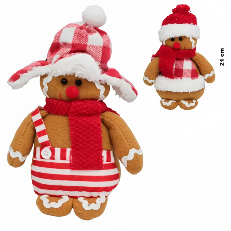ENFEITE BISCOITO DE GENGIBRE COM GORRO DE PELUCIA DE NATAL 21X15CM