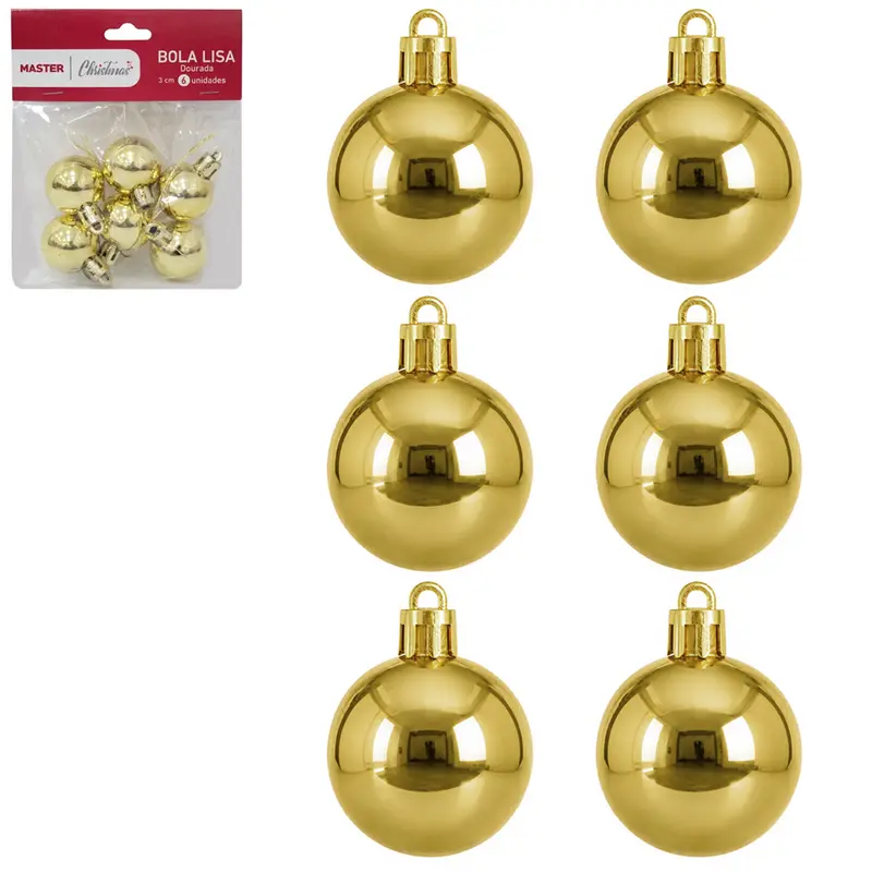 BOLA DE NATAL 3CM DE Ø DOURADA METALIZADA LISA COM 6 PECAS