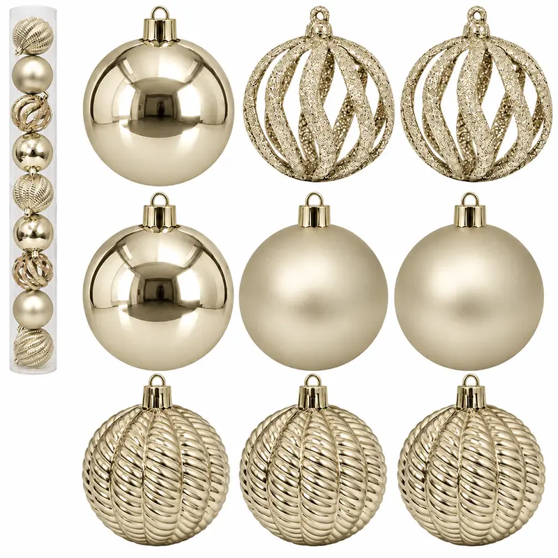 BOLA DE NATAL 6CM DE Ø MISTA 3D FOSCA / LISA / VAZADA COM GLITTER 9 PECAS NO TUBO