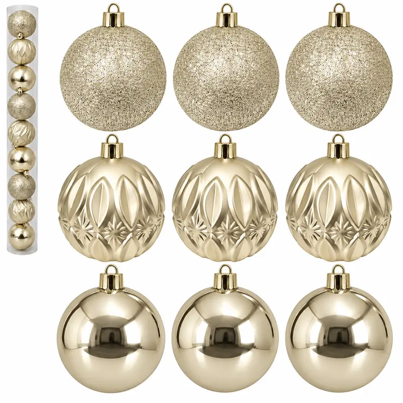 BOLA DE NATAL 6CM DE Ø MISTA LISA / LOSANGO FOSCA / GLITTER 9 PECAS NO TUBO
