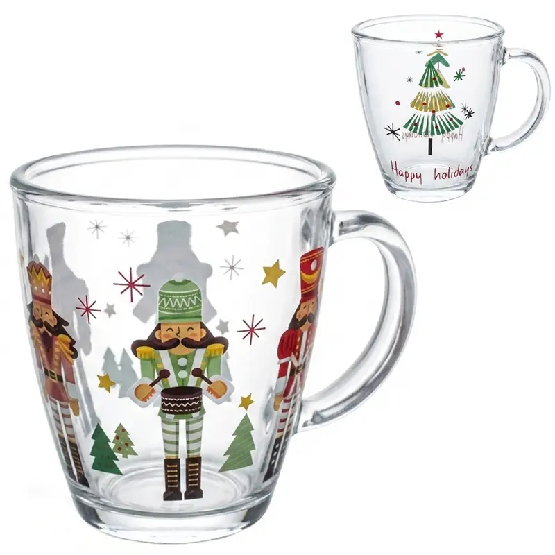 CANECA XICARA DE NATAL DE VIDRO 340ML