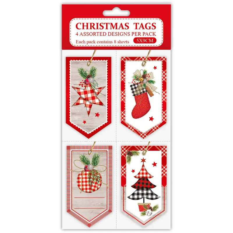 TAG DE NATAL COM GLITTER PARA EMBALAGENS COM 8 PECAS 9X5CM