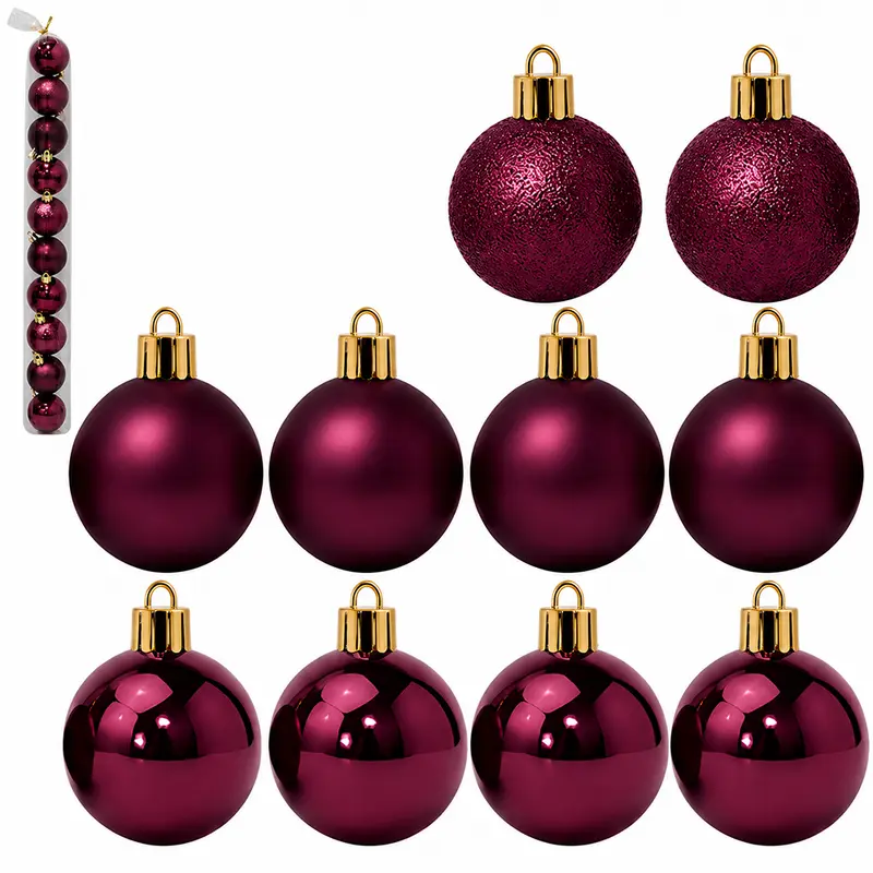 BOLA DE NATAL 5CM DE Ø VINHO MISTA BRILHO / FOSCA / TEXTURADA BORGONHA PACOTE COM 10 PECAS