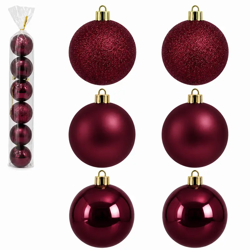 BOLA DE NATAL 7CM DE Ø VINHO MISTA BRILHO / FOSCA / TEXTURADA BORGONHA PACOTE COM 6 PECAS
