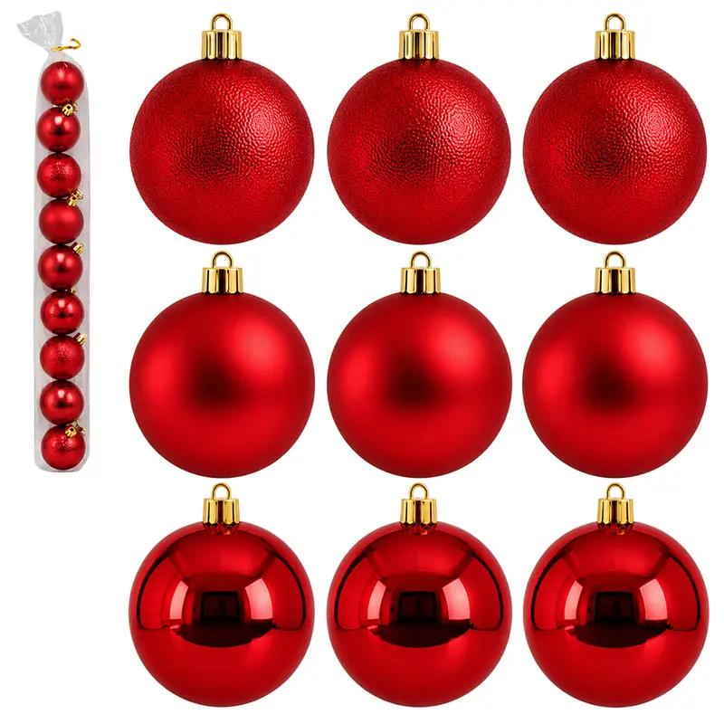 BOLA DE NATAL 6CM DE Ø VERMELHA MISTA BRILHO / FOSCA / TEXTURADA PACOTE COM 9 PECAS