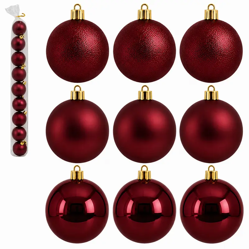 BOLA DE NATAL 6CM DE Ø VINHO MISTA BRILHO / FOSCA / TEXTURADA BORGONHA PACOTE COM 9 PECAS