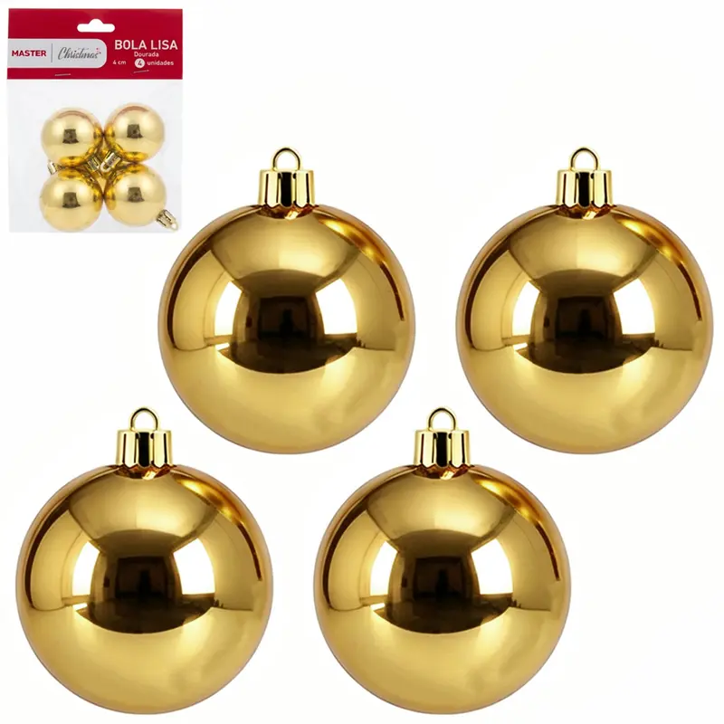 BOLA DE NATAL 4CM DE Ø DOURADA METALIZADA LISA COM 4 PECAS WF