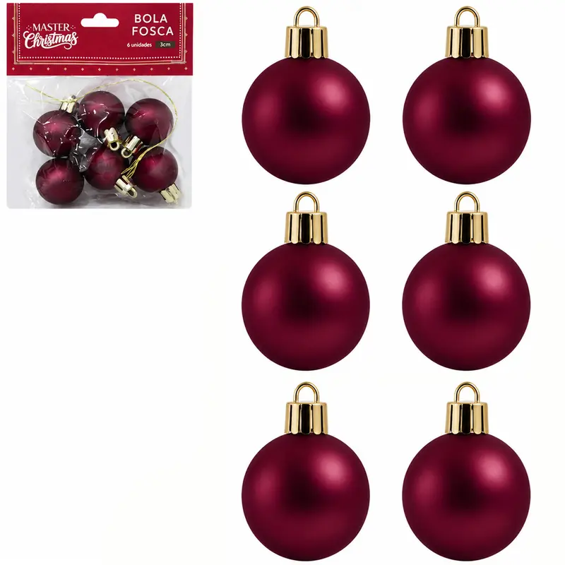 BOLA DE NATAL 3CM DE Ø VERMELHA FOSCA COM 6 PECAS