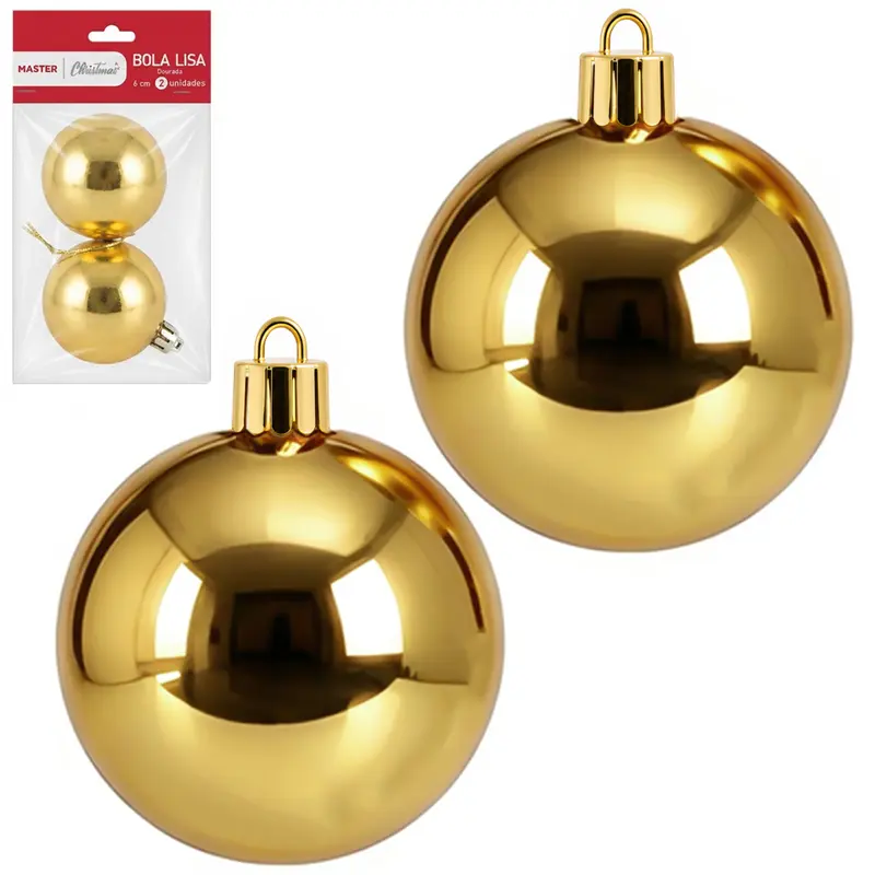 BOLA DE NATAL 6CM DE Ø DOURADA METALIZADA LISA COM 2 PECAS
