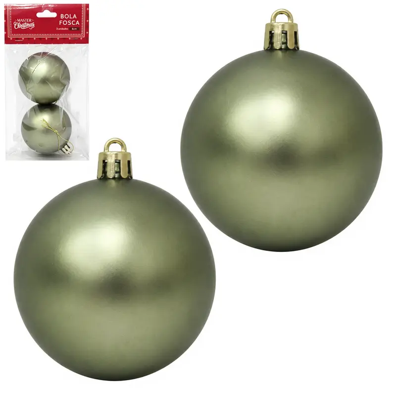 BOLA DE NATAL 6CM DE Ø VERDE OLIVA FOSCA COM 2 PECAS