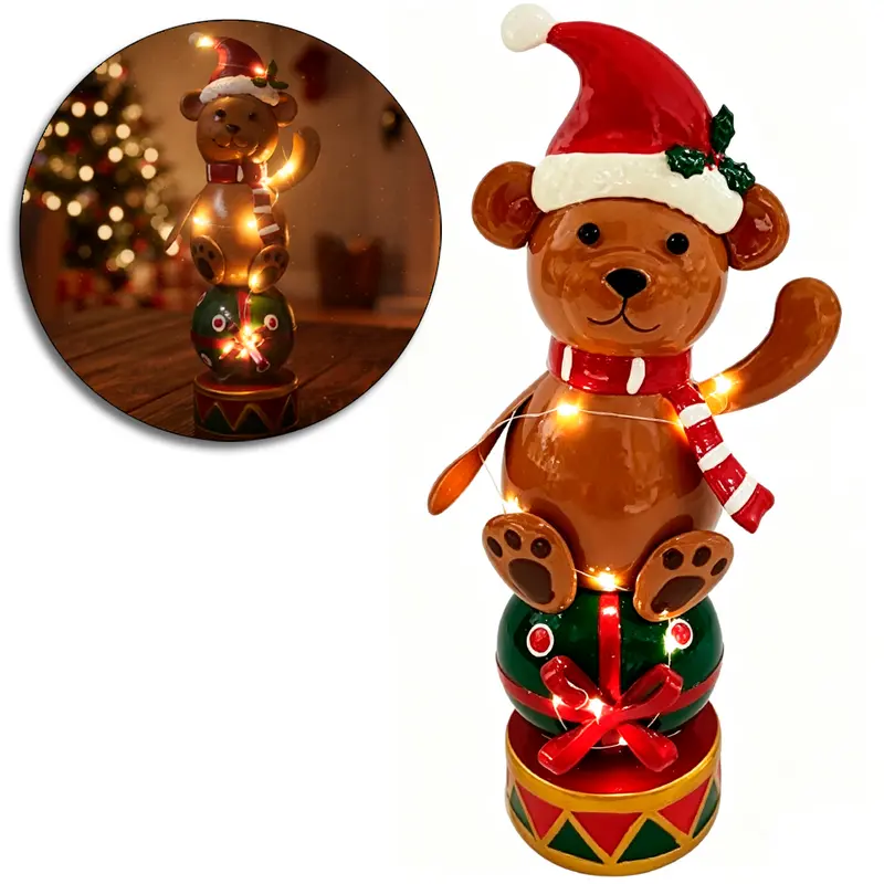 ENFEITE DE METAL TAMBOR BOLA URSO COM MICRO LED PREMIUM A PILHA 37,3X14X11,5CM