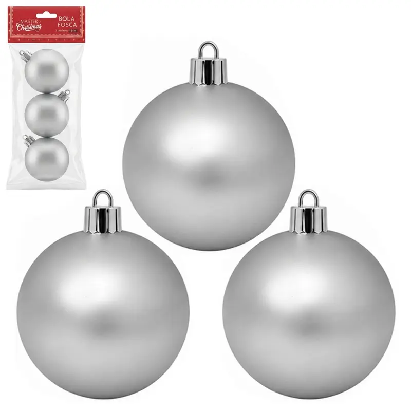 BOLA DE NATAL 5CM DE Ø PRATA FOSCA COM 3 PECAS