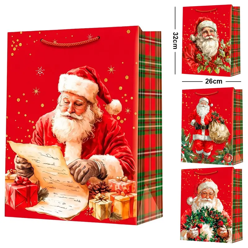 BOLSA SACOLA DE PAPEL PARA PRESENTE PAPAI NOEL 32X26X10CM