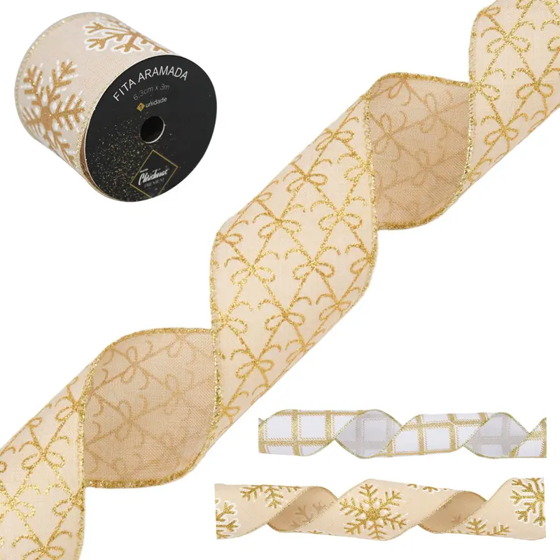 FITA ARAMADO FIGURAS NATALINA CHAMPAGNE COM GLITTER PREMIUM 6,3X3M DP PLAY