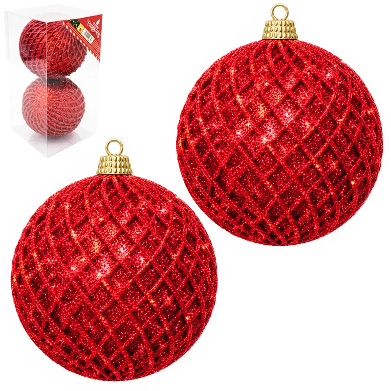 BOLA DE NATAL 10CM DE Ø VERMELHA TEXTURADA / GLITTER 2 PECAS