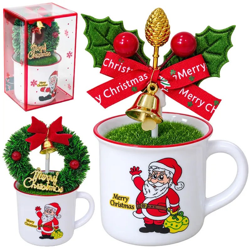 ENFEITE CANECA AGATA COM GUIRLANDA / LACO SINO DE NATAL 10,5X6,7X5,8CM