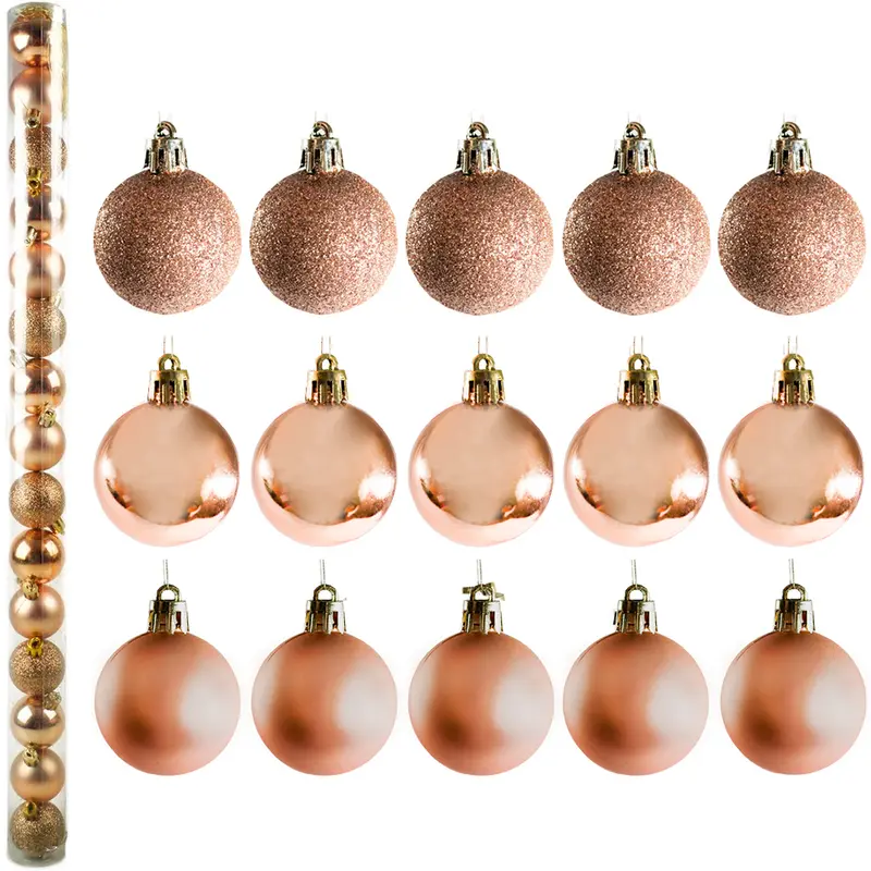 BOLA DE NATAL 3CM DE Ø CHAMPANHE MISTA FOSCA / LISA / GLITTER COM 15 PECAS NO TUBO