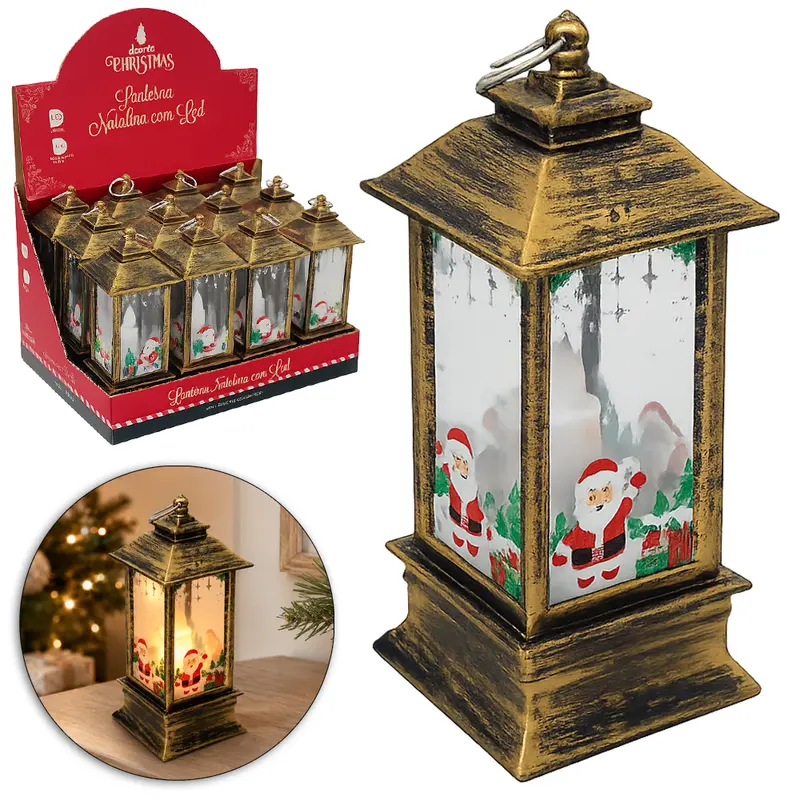 VELA DECORATIVA ELETRONICA DE LED LAMPARINA VINTAGE PAPAI NOEL A BATERIA 13X5,4X5,4CM