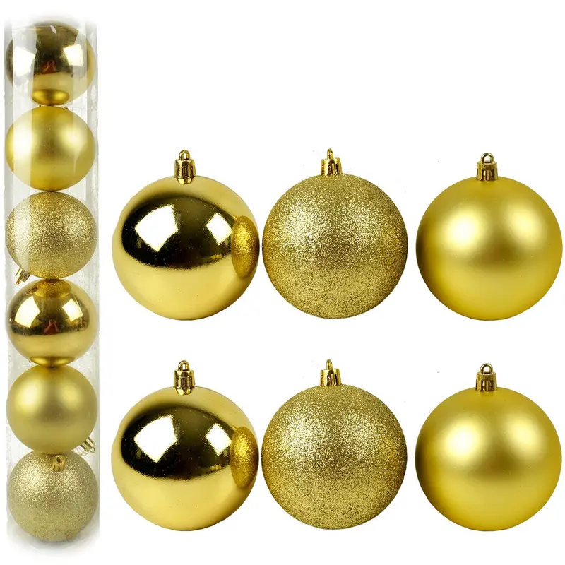 BOLA DE NATAL 8CM DE Ø DOURADA MISTA FOSCA / LISA / GLITTER COM 6 PECAS NO TUBO