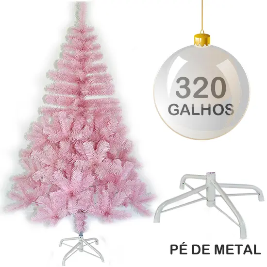 ARVORE DE NATAL 1,50M ROSA COM 320 GALHOS E PE DE METAL