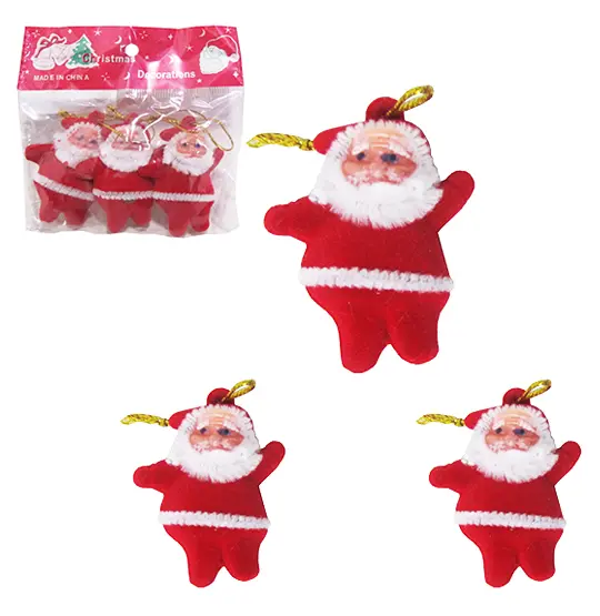 ENFEITE PAPAI NOEL VELUDO VERMELHO DE NATAL COM 3 PECAS 5CM