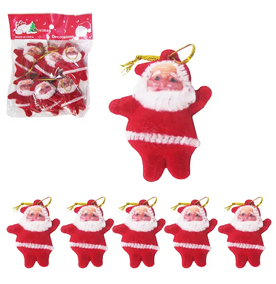 ENFEITE PAPAI NOEL VELUDO VERMELHO DE NATAL COM 6 PECAS 5CM