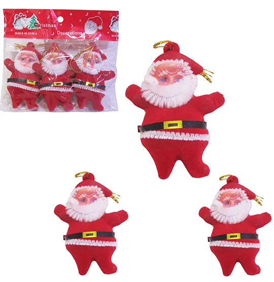 ENFEITE PAPAI NOEL VELUDO VERMELHO DE NATAL COM 3 PECAS 6,5CM