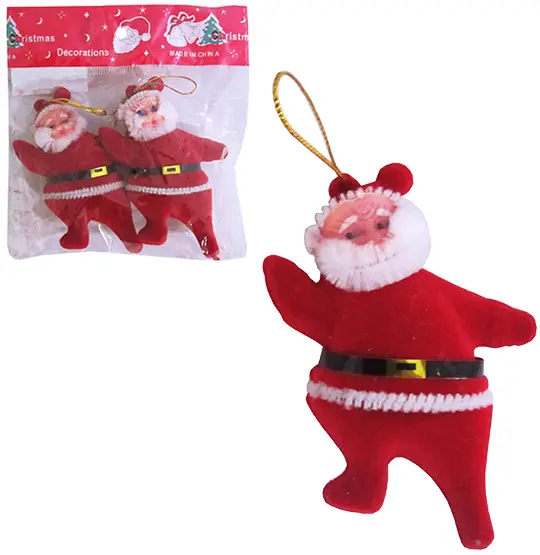 ENFEITE PAPAI NOEL VELUDO VERMELHO DE NATAL COM 2 PECAS 9CM